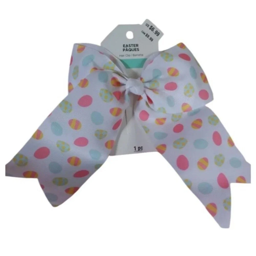 2x Easter Hair Clip Bow Grosgrain Pastel Painted Eggs Design 7